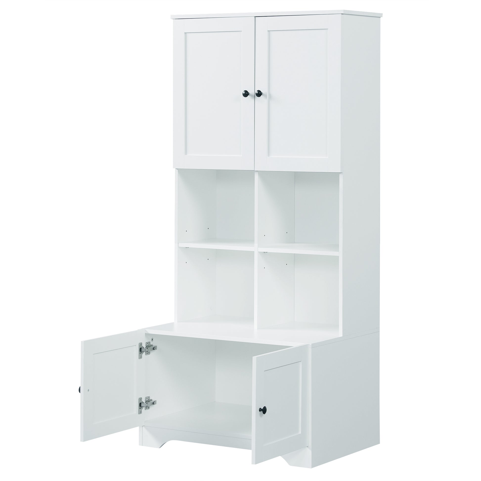 Bathroom storage cabinet, 4-door independent cabinet, adjustable shelf, open multi-layer shelf, white - American Smart