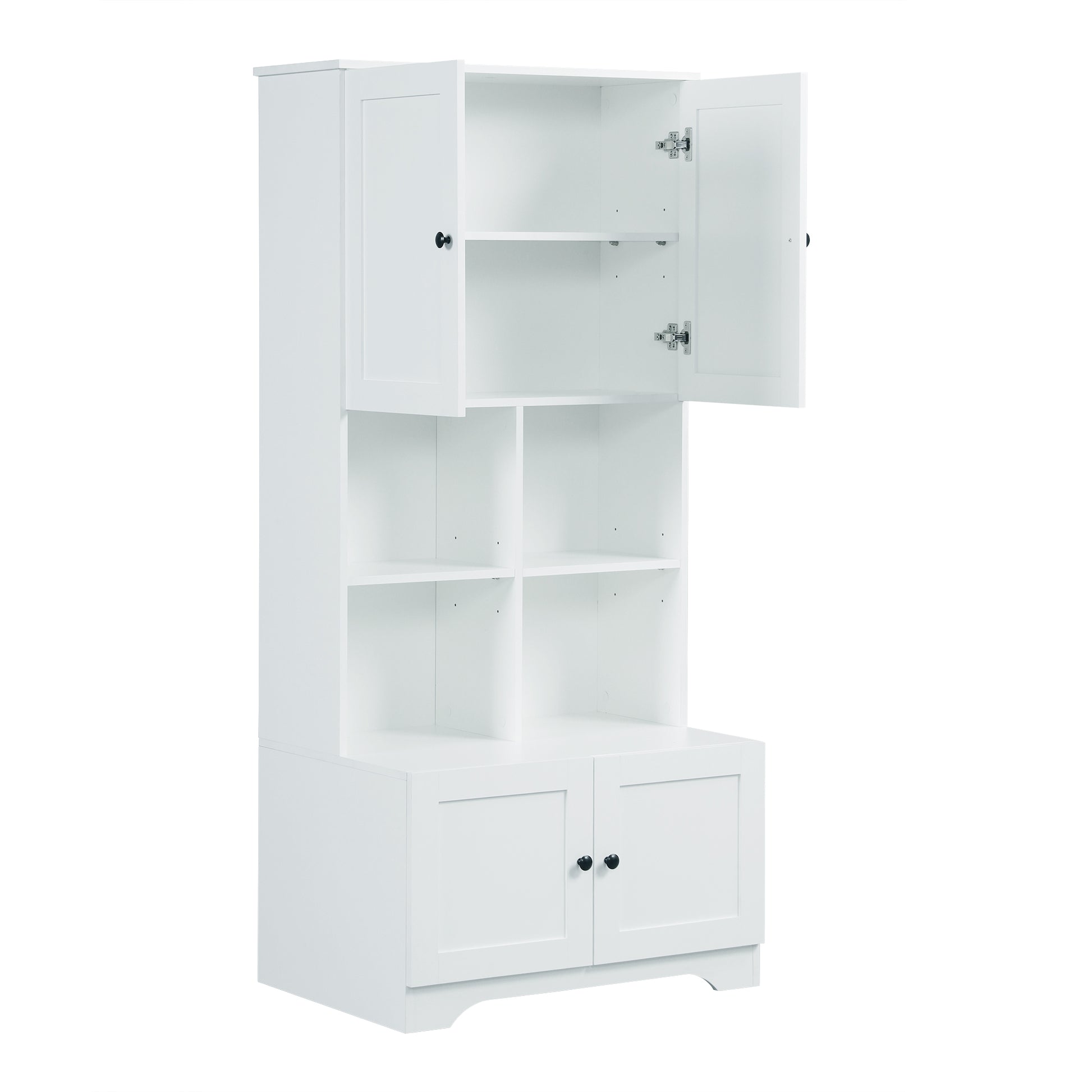 Bathroom storage cabinet, 4-door independent cabinet, adjustable shelf, open multi-layer shelf, white - American Smart