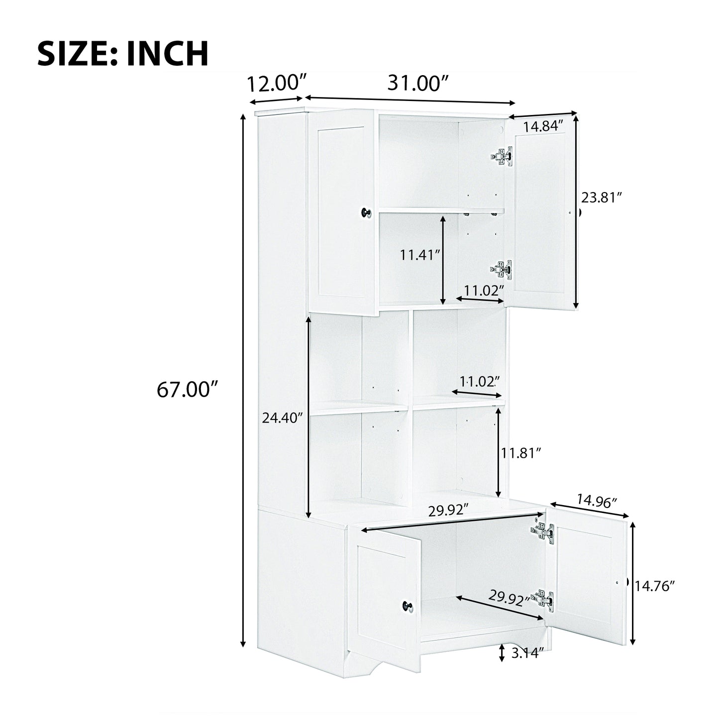 Bathroom storage cabinet, 4-door independent cabinet, adjustable shelf, open multi-layer shelf, white - American Smart