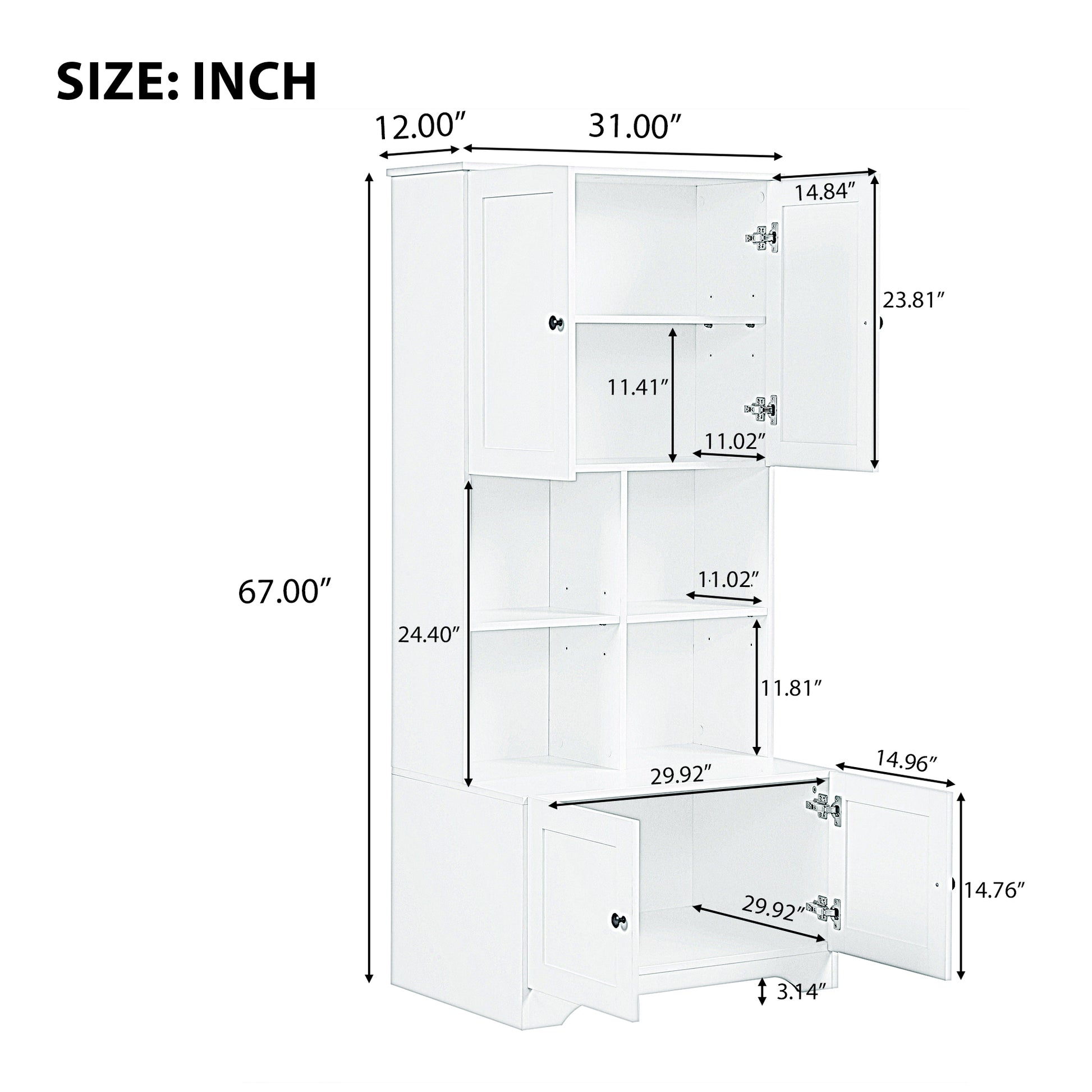Bathroom storage cabinet, 4-door independent cabinet, adjustable shelf, open multi-layer shelf, white - American Smart