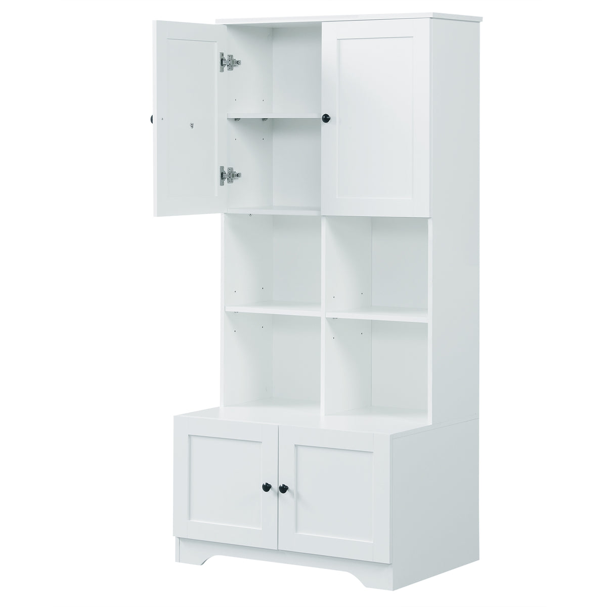 Bathroom storage cabinet, 4-door independent cabinet, adjustable shelf, open multi-layer shelf, white - American Smart
