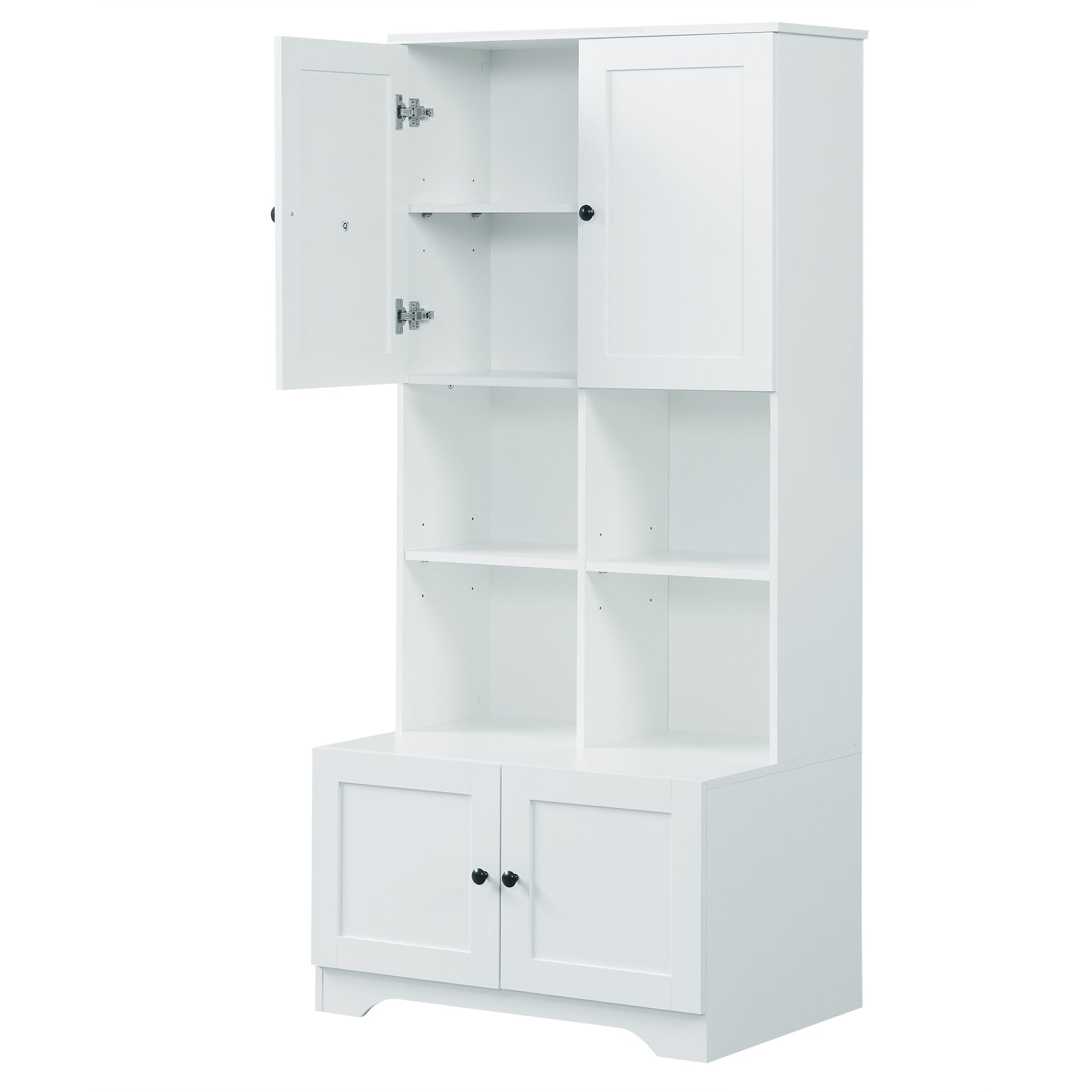 Bathroom storage cabinet, 4-door independent cabinet, adjustable shelf, open multi-layer shelf, white - American Smart