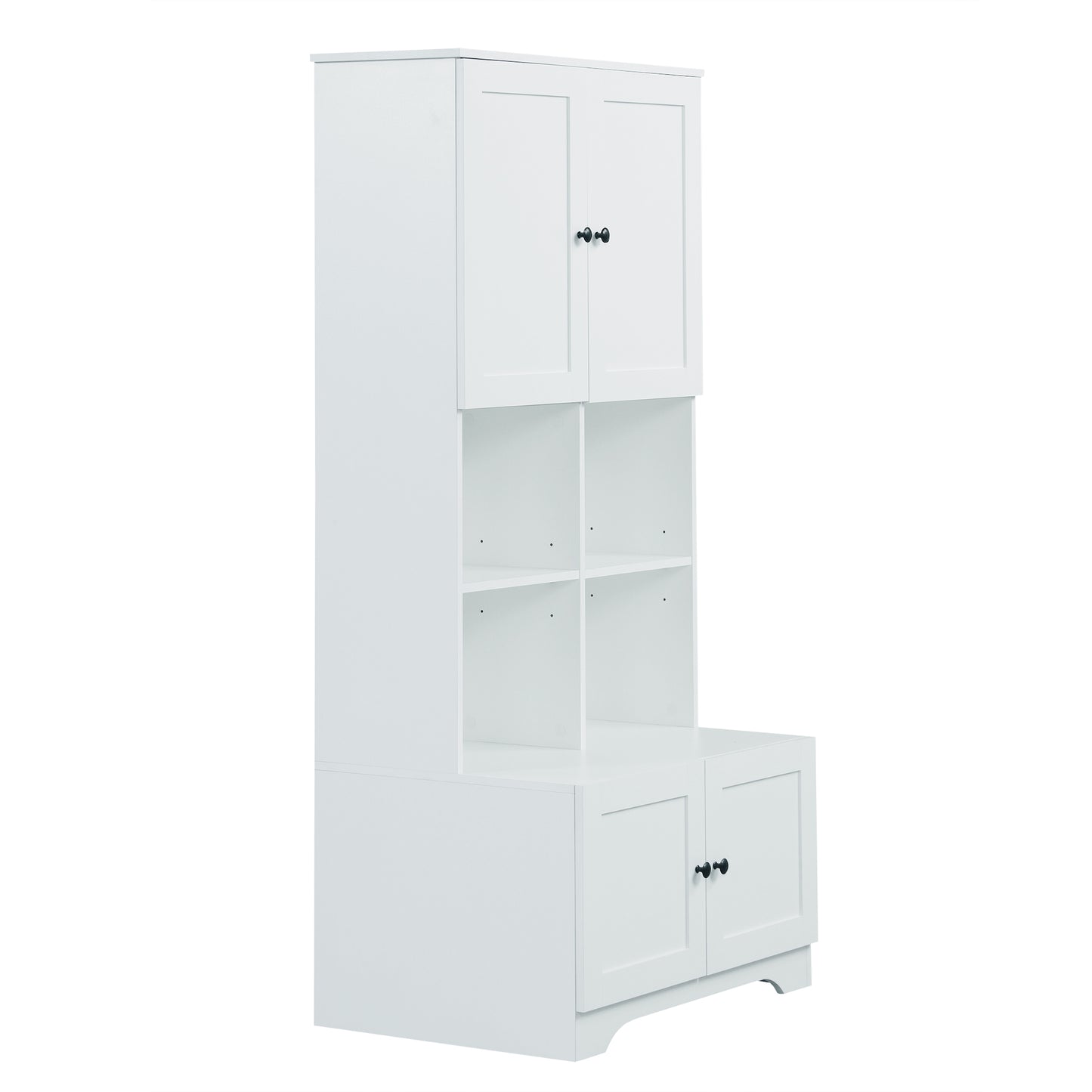 Bathroom storage cabinet, 4-door independent cabinet, adjustable shelf, open multi-layer shelf, white - American Smart