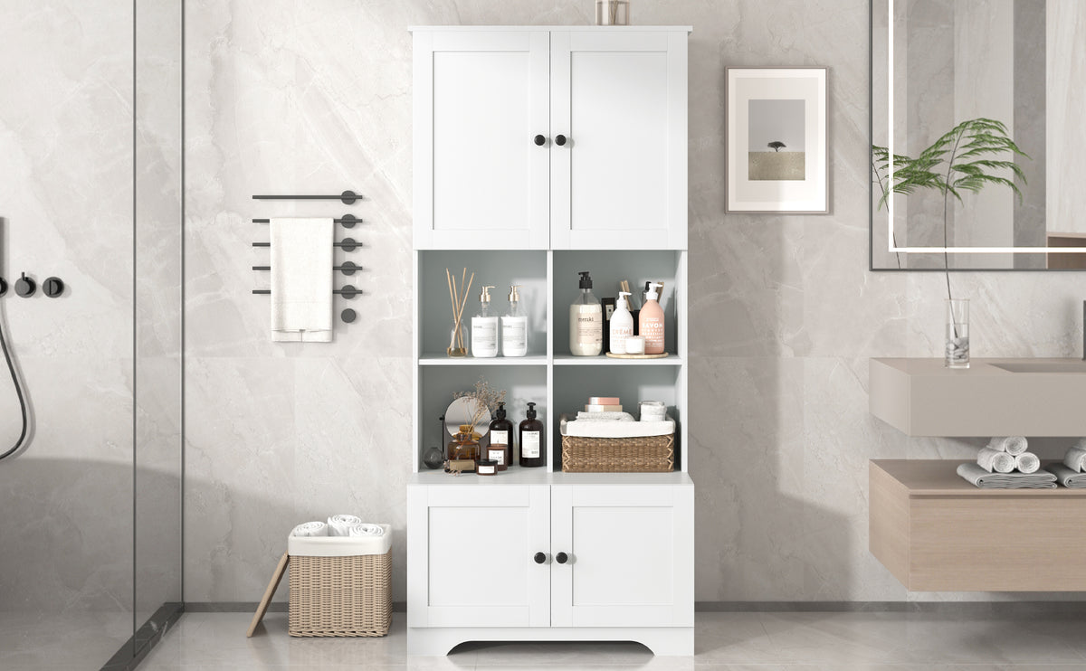 Bathroom storage cabinet, 4-door independent cabinet, adjustable shelf, open multi-layer shelf, white - American Smart