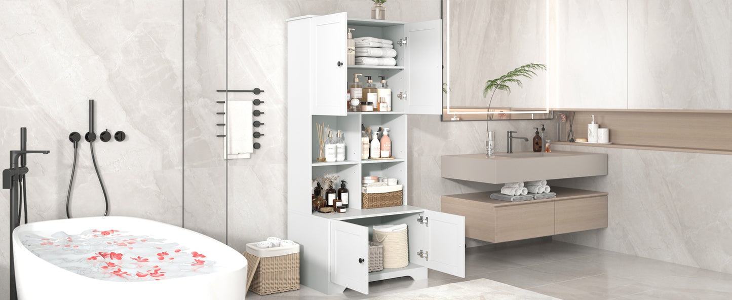 Bathroom storage cabinet, 4-door independent cabinet, adjustable shelf, open multi-layer shelf, white - American Smart