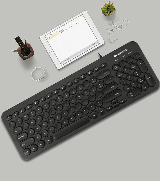 D520 Silent Wired Esports Keyboard USB Ultra Thin 104 Key Business Office Retro Punk Computer Gaming Keyboard - American Smart