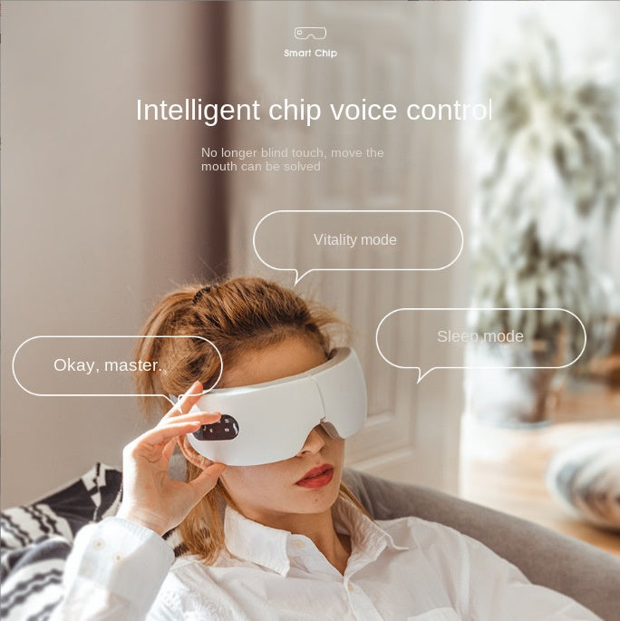 Eprolo eye massager with airbag, vibration, AI voice control, and hot compress for soothing eye relief.