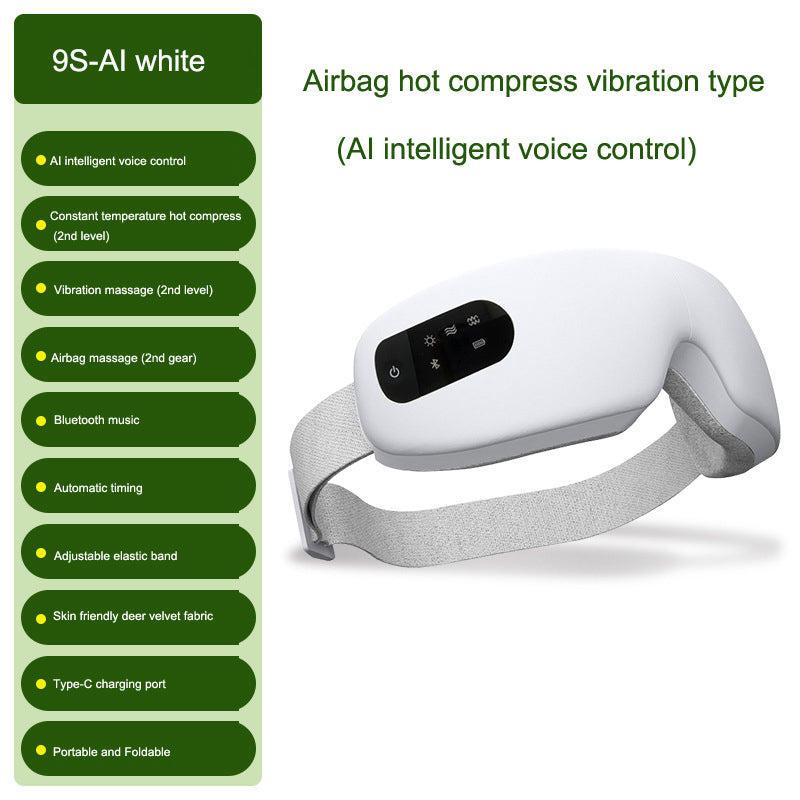 Eprolo eye massager with airbag, vibration, AI voice control, and hot compress for eye relaxation and protection.