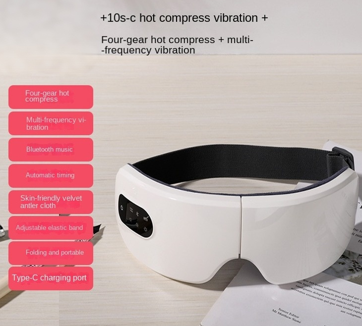 eprolo foldable eye massage device with heat therapy and vibration, rechargeable eye mask for relaxing home use