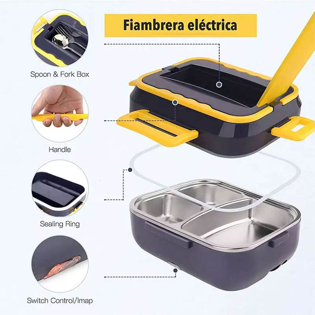 Eprolo 1.5L stainless steel portable electric lunch box with insulation bag, suitable for car and truck travel, includes cookware set