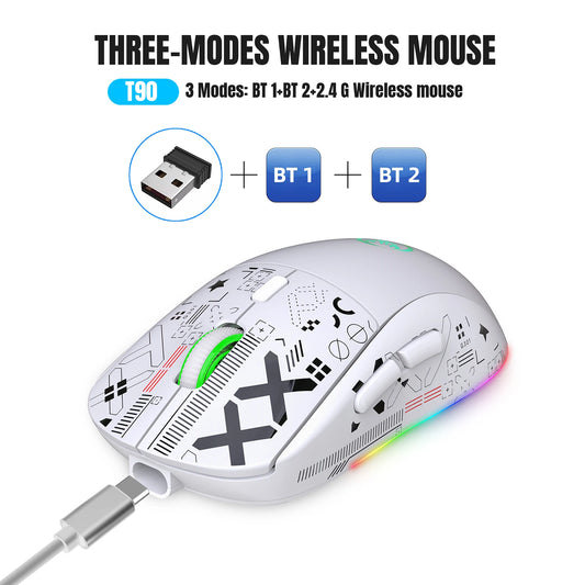 eprolo HXSJ T90 wireless mechanical gaming mouse with RGB lighting, ergonomic design, 3600 DPI, and 11 lighting modes.