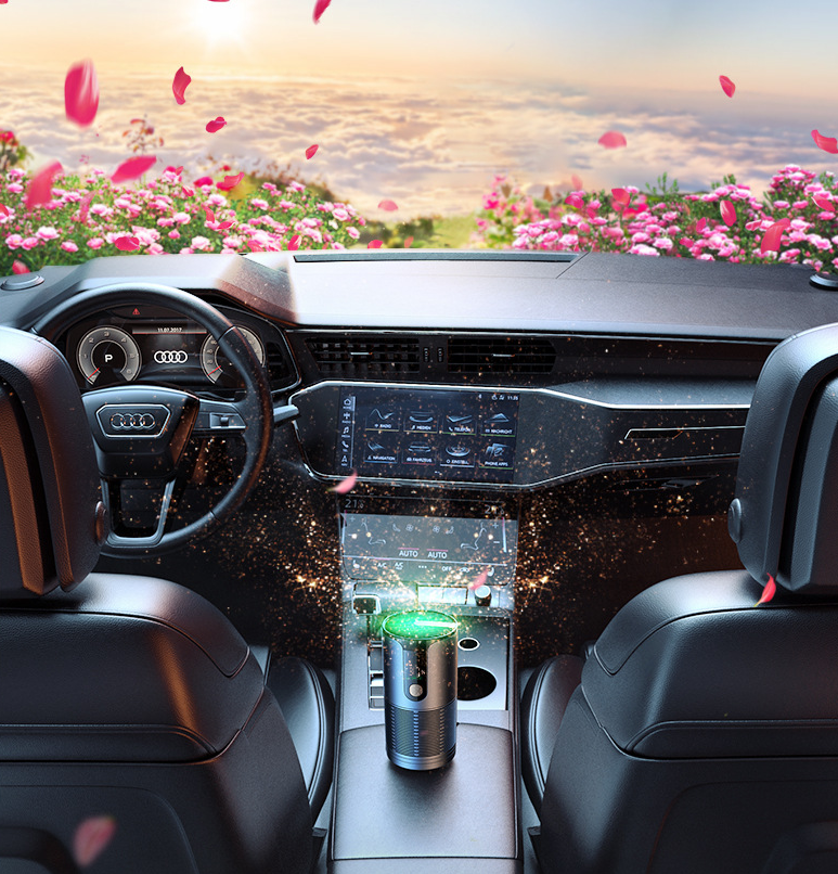 eprolo intelligent car air purifier with UVC and negative ion technology, removing formaldehyde and smoke inside a vehicle