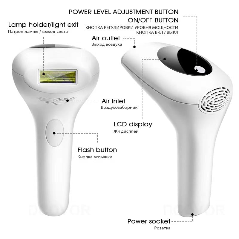 eprolo portable LCD laser hair removal device with sleek design, featuring laser treatment window for painless home use.