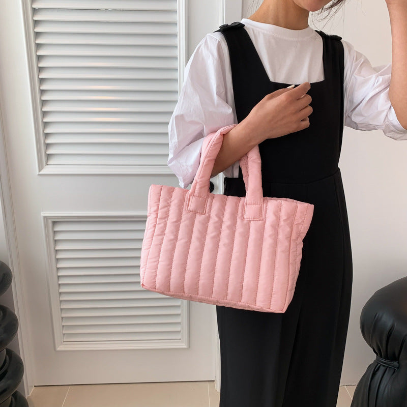 Large capacity eprolo cotton tote bag with simple design and embroidery, perfect for shoulder carrying and everyday use.