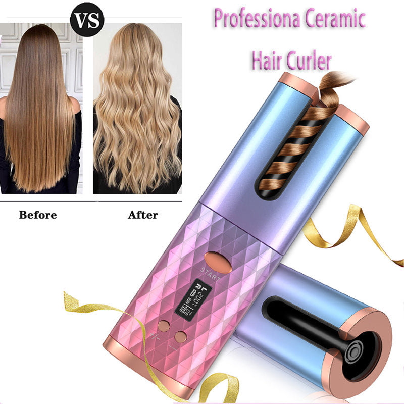 Eprolo portable USB curling iron with LCD display, automatic mini hair curler for home use, featuring intelligent heating technology.