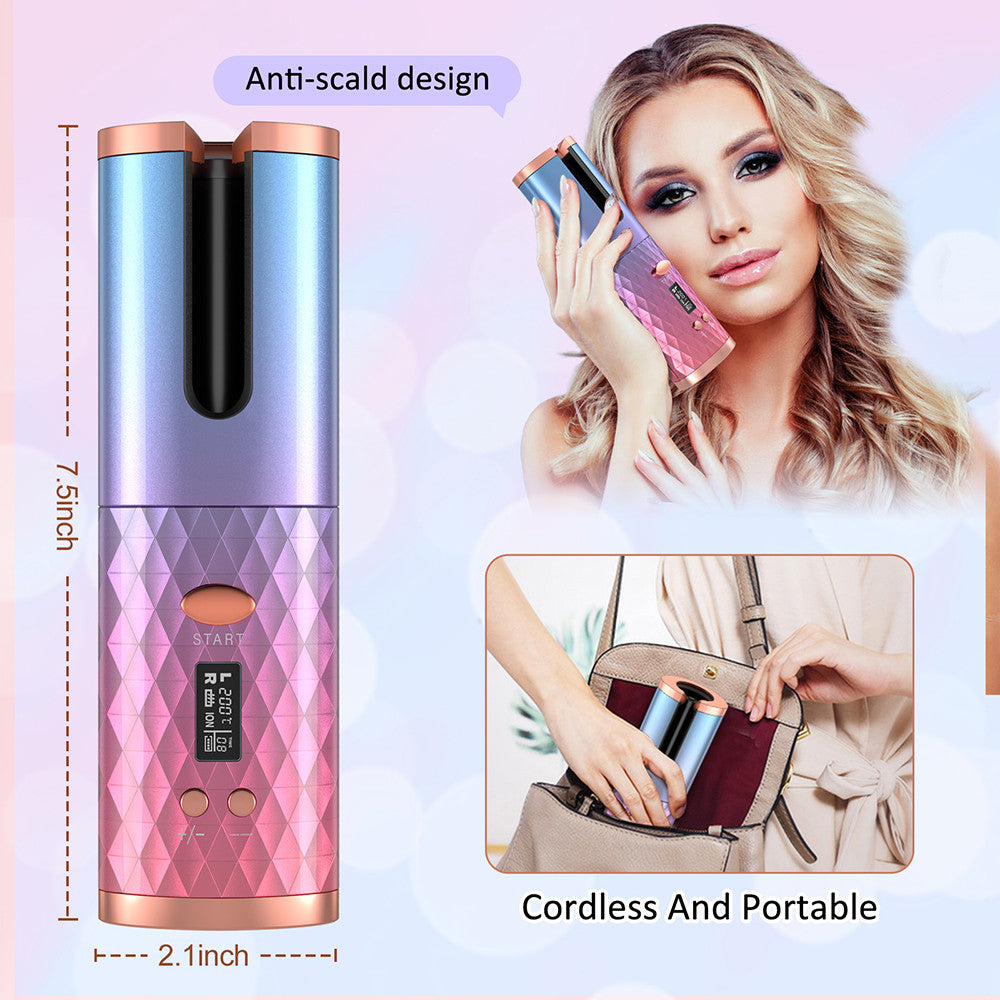 eprolo portable USB curling iron with LCD display, automatic hair curler, mini design, ideal for home and travel use