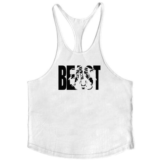 Letter printed men's fitness sports vest with slim shoulder straps, I-shape design, cotton fabric by eprolo