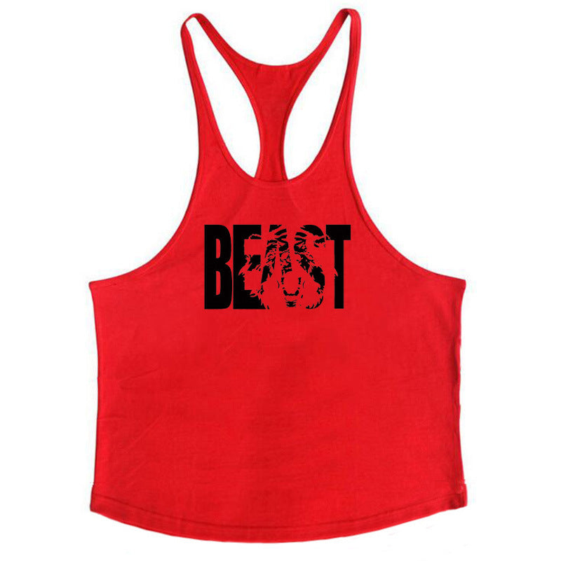 Letter printed men's fitness sports vest with slim shoulder straps, I-shaped cotton vest for active wear by eprolo