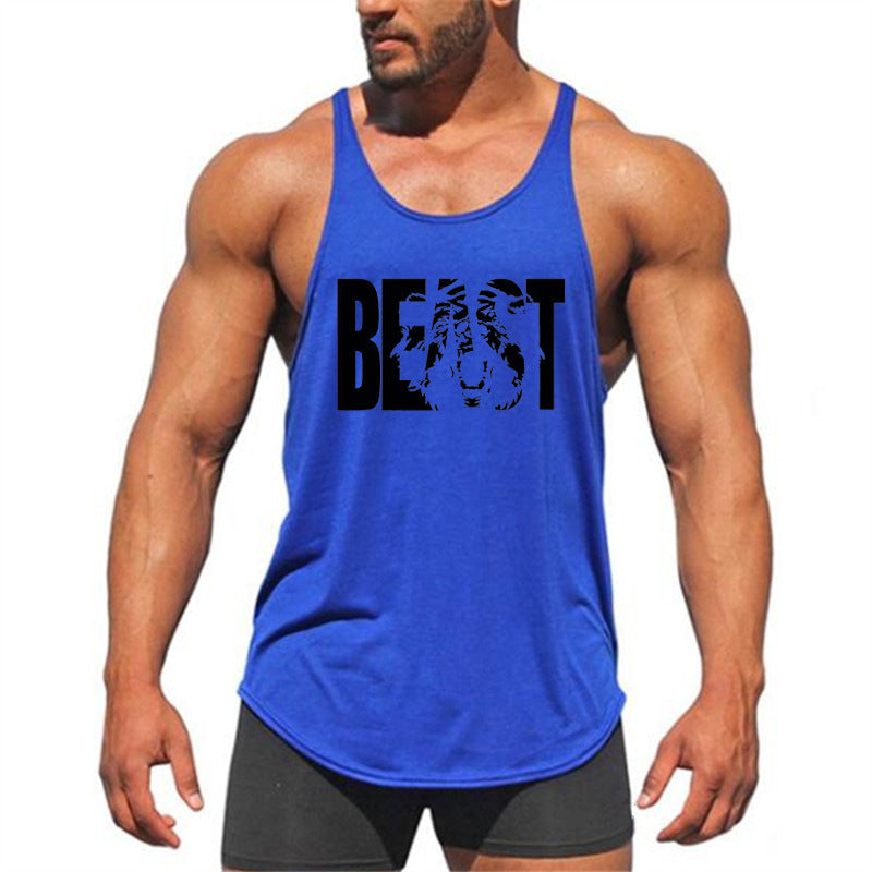Eprolo men's fitness sports vest with letter print, slim shoulder straps, I-shape design, made of cotton fabric.
