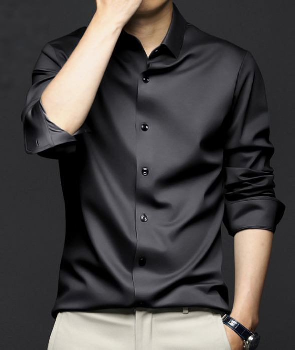 Men's wrinkle-resistant eprolo ice silk dress shirt with a formal business casual style, non-iron fabric, and premium quality.