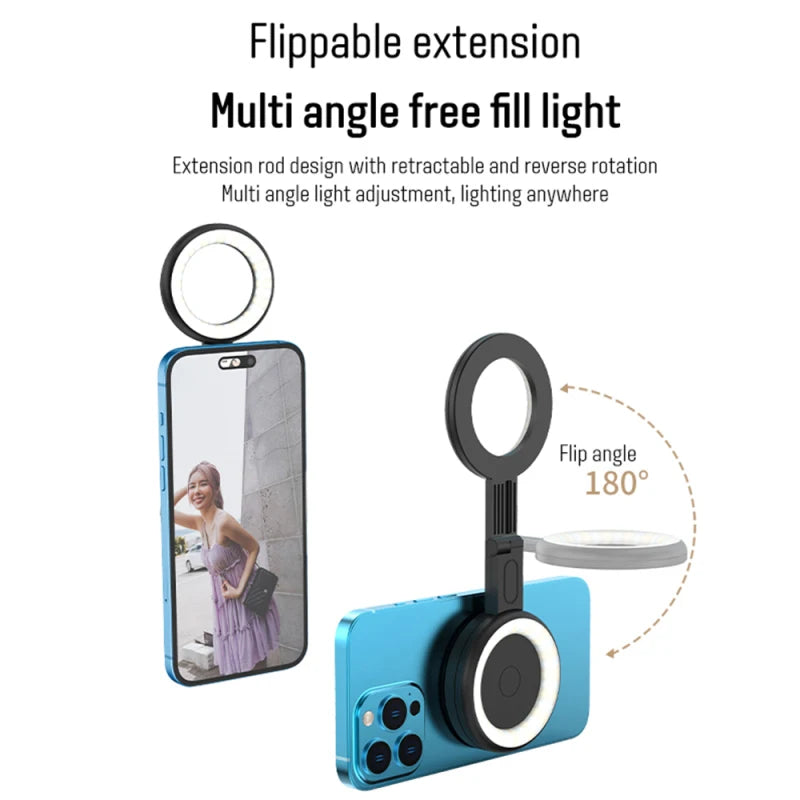 eprolo magnetic LED selfie fill light for phones, adjustable color temperature, built-in battery, ideal for iPhone vlogging and videos