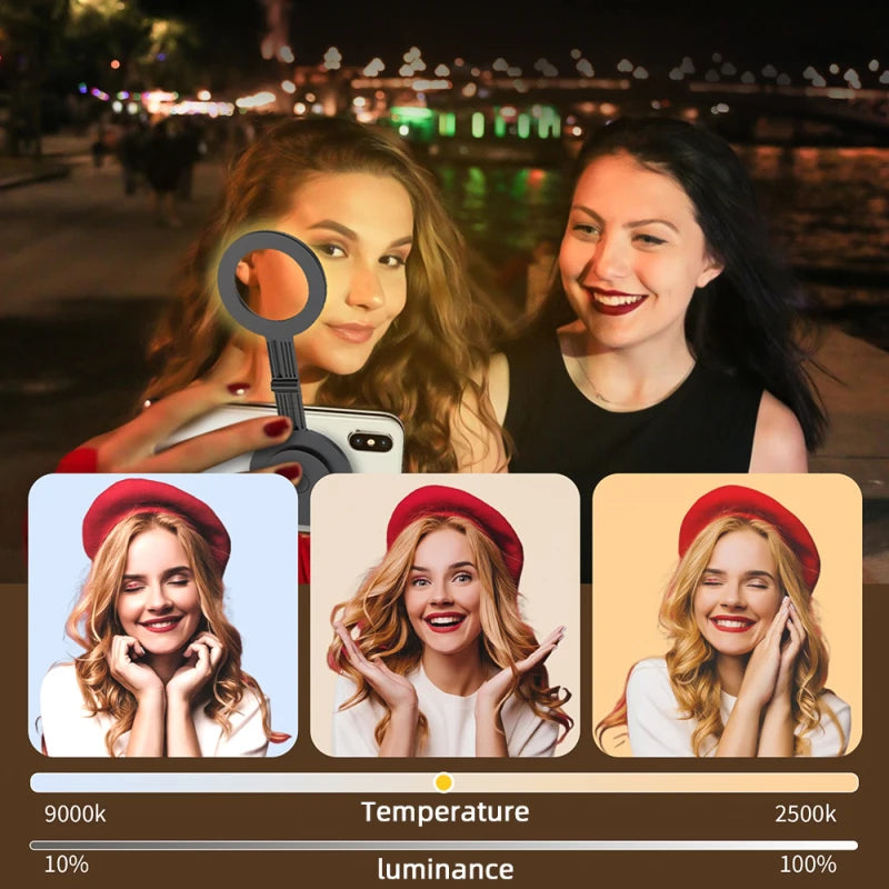 eprolo magnetic LED fill light for phone selfies, dimmable video light with adjustable warmth for iPhone vlogs