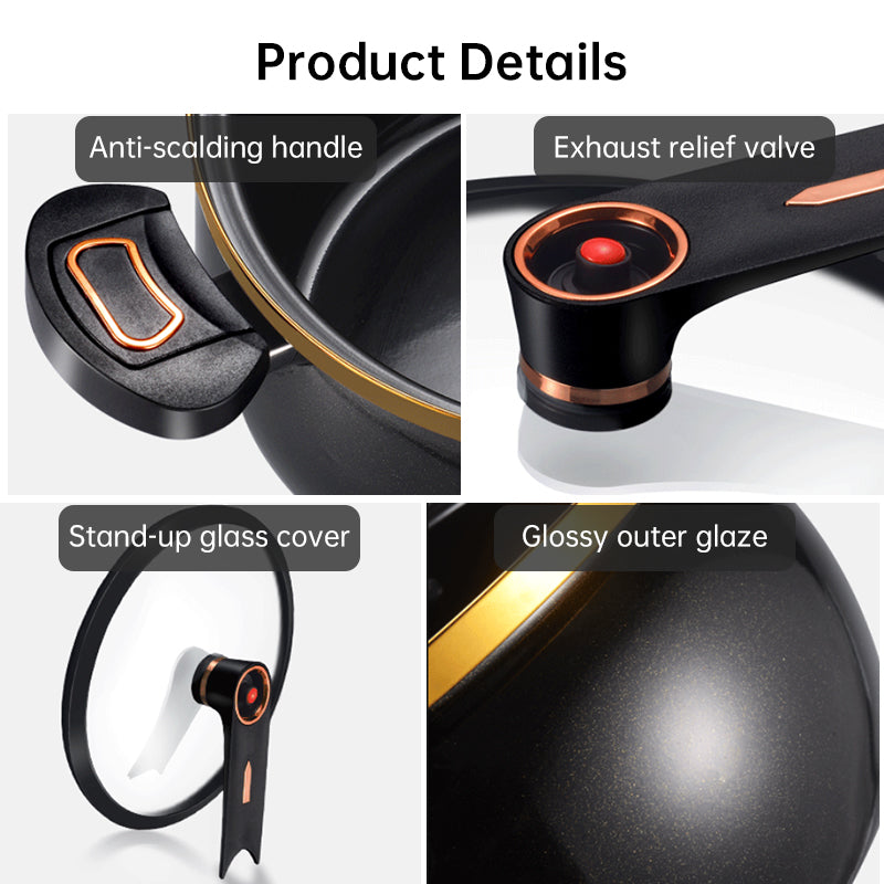 Eprolo modern 7L micro-pressure soup pot with non-stick interior, 27cm size, includes spoon, suitable for induction and gas cooking