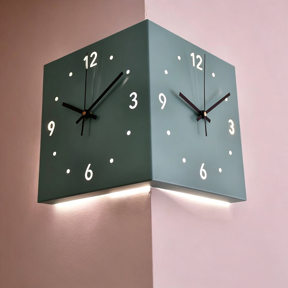 Nordic dual-glow corner clock by eprolo, silent LED wall clock with modern minimalist design for living room or bedroom decor