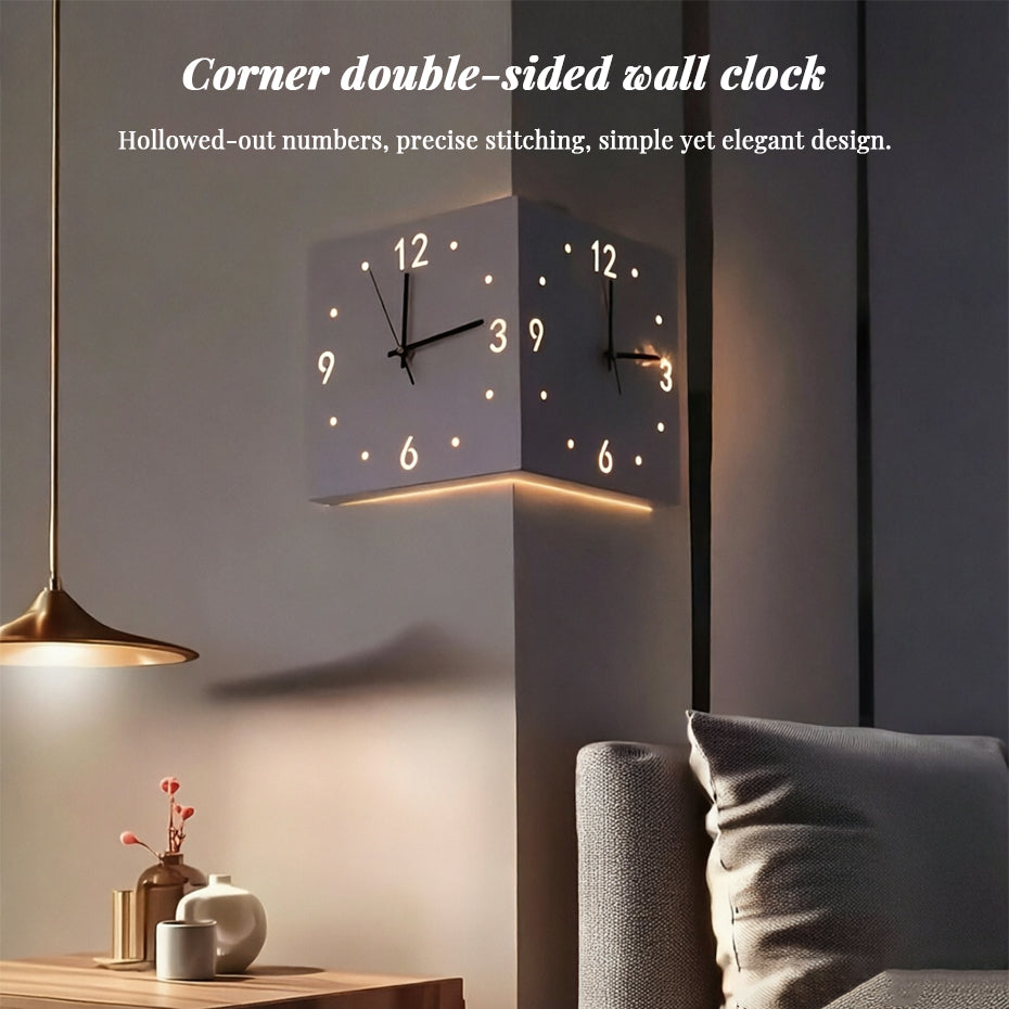Nordic dual-glow LED corner clock by eprolo, modern minimalist wall clock for living room or bedroom decor, silent timepiece.