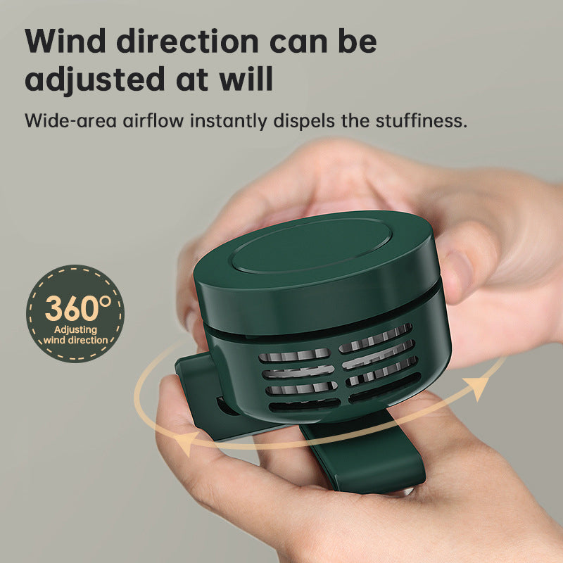 Eprolo portable bladeless neck fan for camping and fishing, USB rechargeable belt fan ideal for hiking and travel.