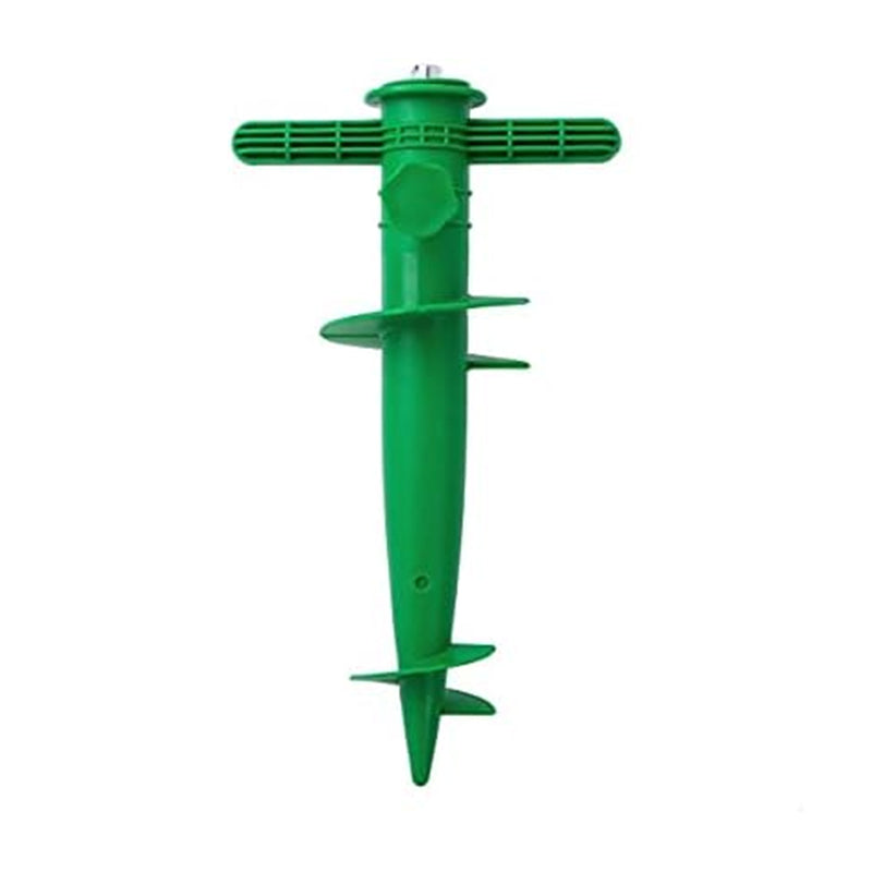 Plastic adjustable umbrella base with spiral anchor and fixing tools, ideal for sun, beach, terrace, and ground stabilization by eprolo.