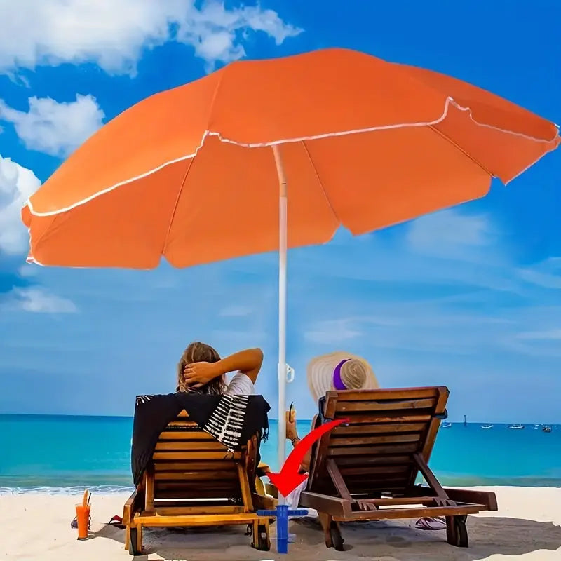 Plastic adjustable umbrella base from eprolo with anchor bracket, spiral tool, and tip for sun, beach, terrace, and ground fixing.