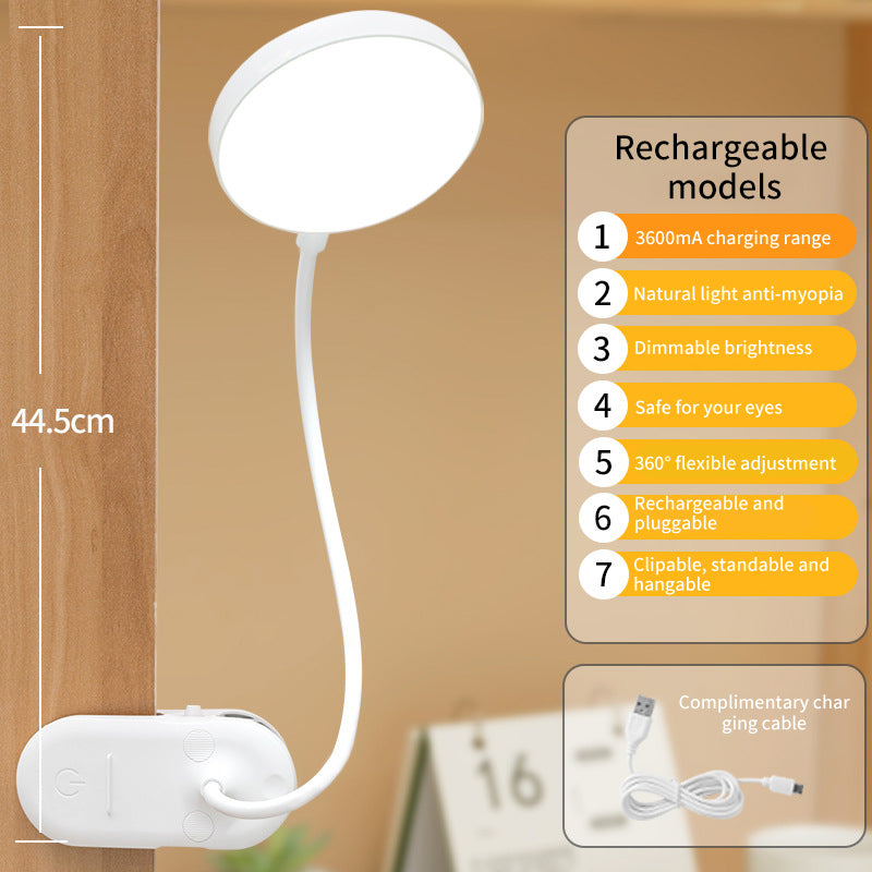 Clip Desk Lamp Study With Student Dormitory Home Eye Protection Lamp Desk LED Rechargeable Bedroom Bedside Lamp - American Smart