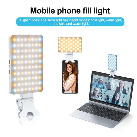 eprolo portable rechargeable clip-on fill light with dimmable super bright LED for phone selfies, makeup, and video lighting