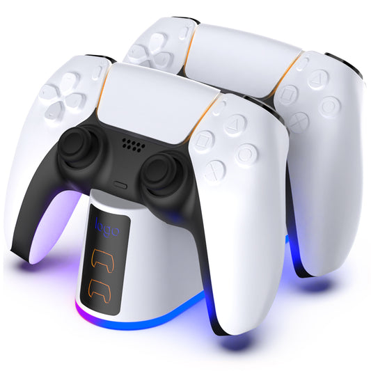 Eprolo PS5 Slim controller charger with RGB seven-color luminous base and dual fast charging for gaming accessories.