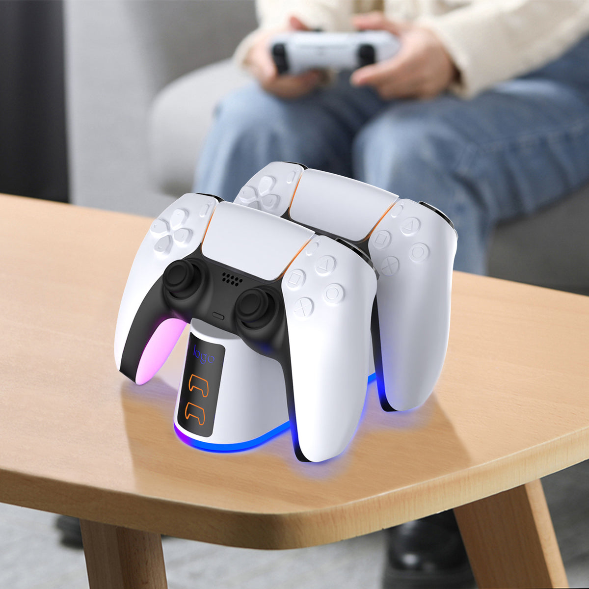 eprolo PS5 Slim controller charger with RGB seven-color luminous base and dual fast charging for PlayStation 5 game controllers