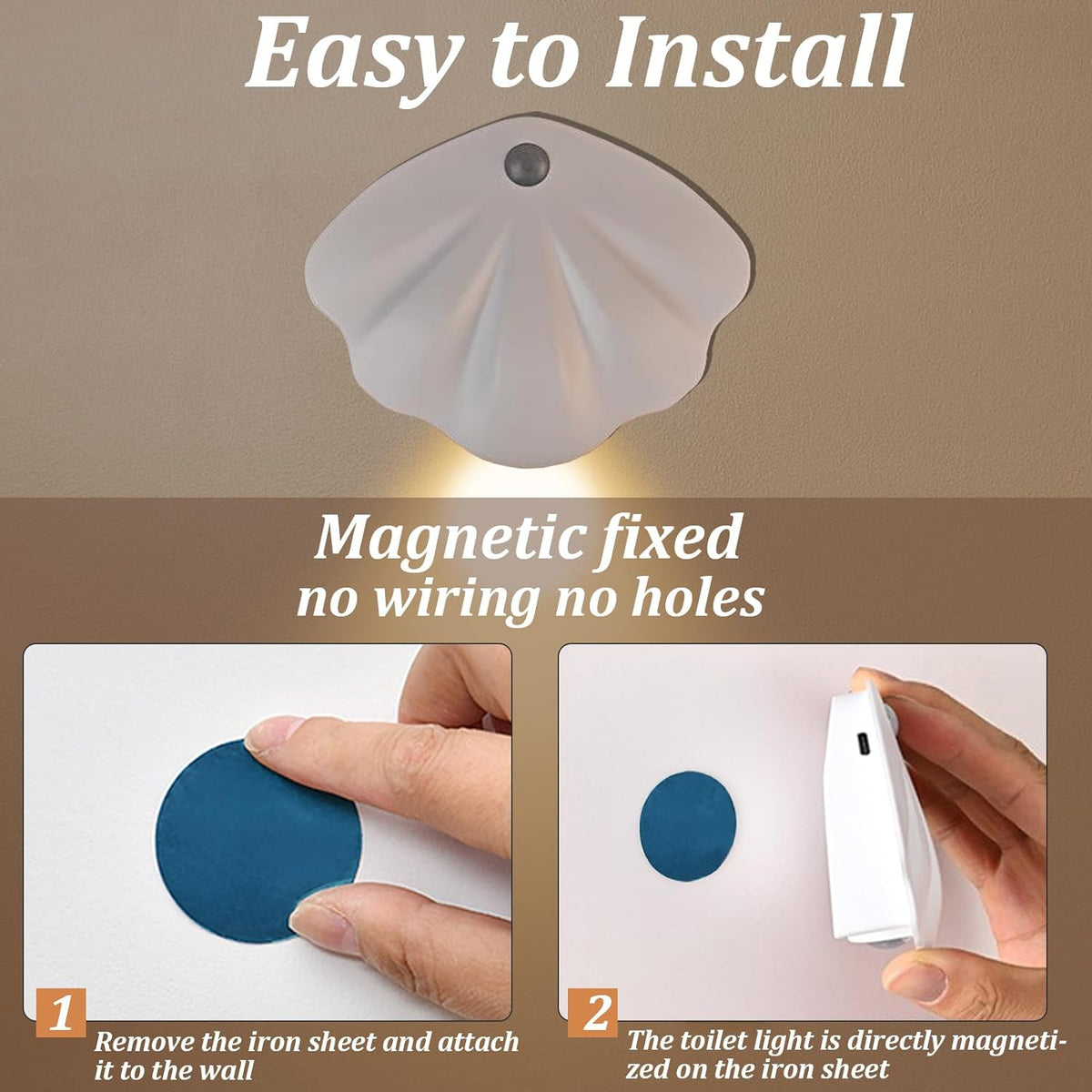 Rechargeable eprolo toilet night light with motion sensor, illuminating toilet, stairs, hallway, or cabinet in low light.