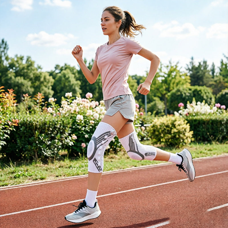 Eprolo adjustable knee brace with spring support and compression for sports, featuring slim shin defender and non-slip design.