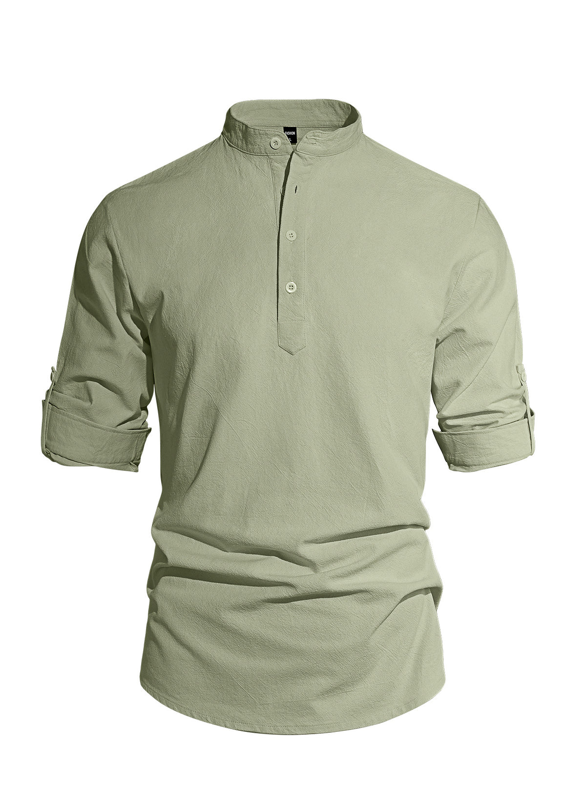Men's lightweight cotton linen Henley shirt with long sleeves, solid color, and button-down collar by eprolo