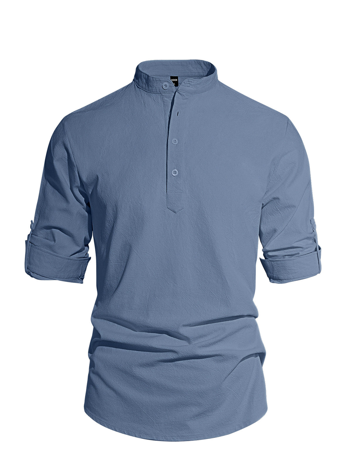 Men's eprolo cotton linen Henley collar shirt with long sleeves, solid color, lightweight and button-down design.