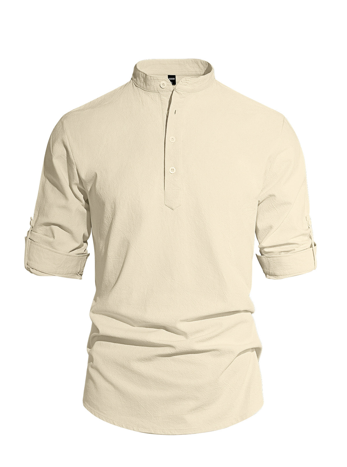 Men's lightweight cotton linen Henley shirt with long sleeves, solid color, button-down collar, by eprolo.