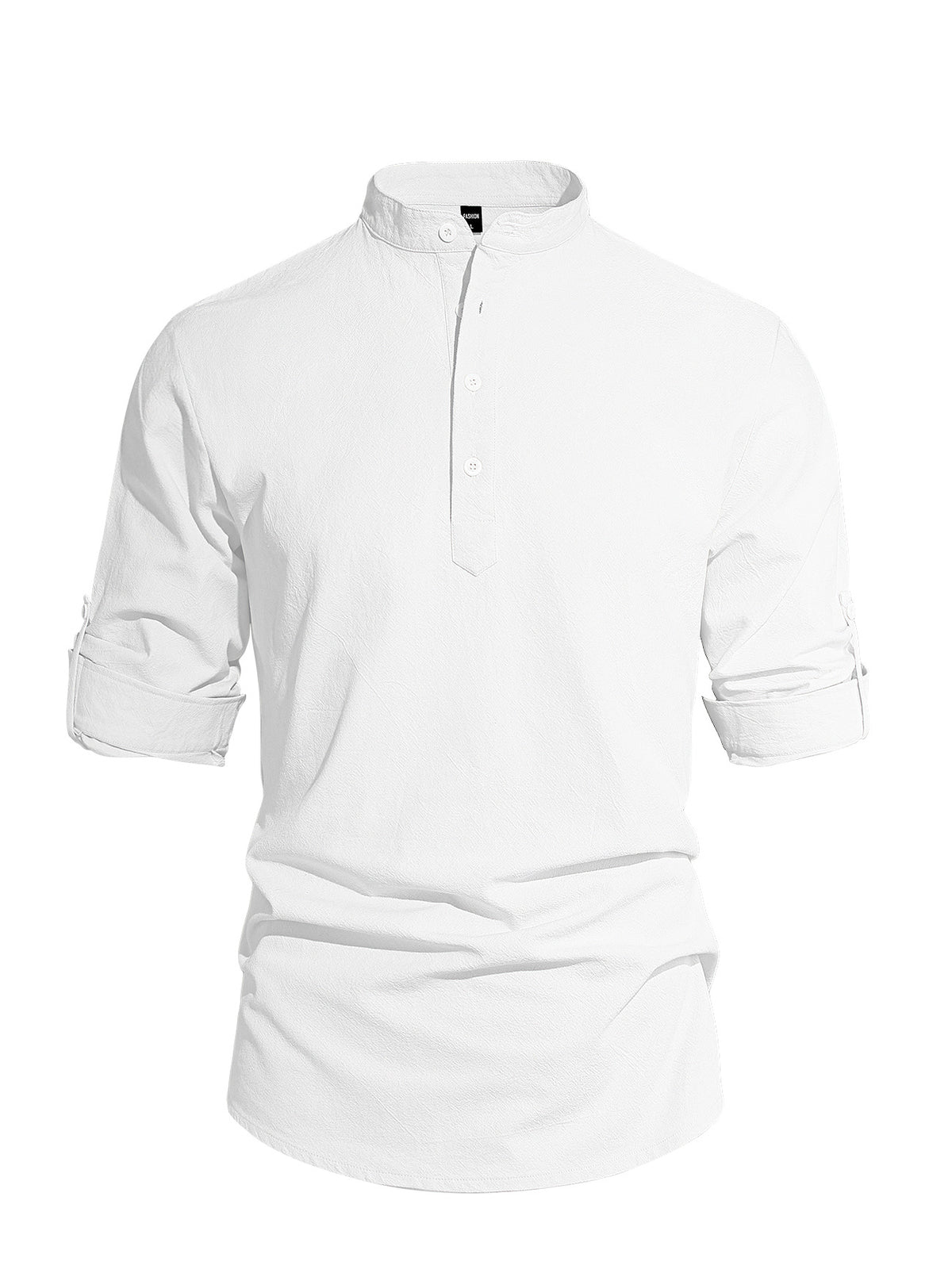 Men's cotton linen Henley shirt with long sleeves, solid color, lightweight, button-down, from eprolo, casual and breathable design