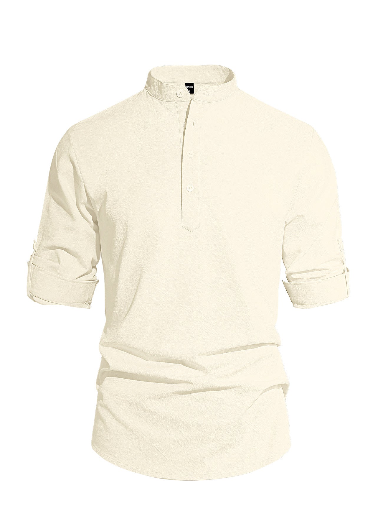 Men's lightweight cotton linen Henley shirt with long sleeves and solid color, featuring a button-down collar from eprolo.