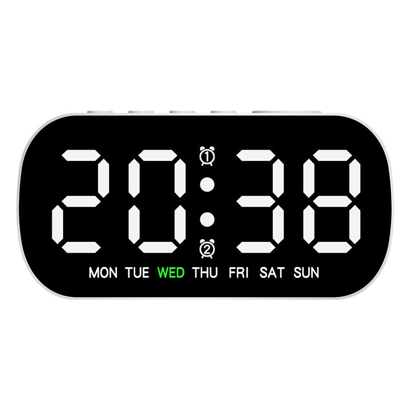 eprolo USB digital alarm clock with LED display showing temperature, date, week, dual alarms, snooze, night mode, and adjustable brightness