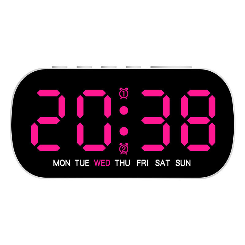eprolo USB digital alarm clock with LED display showing temperature, date, week, dual alarms, snooze, and brightness options