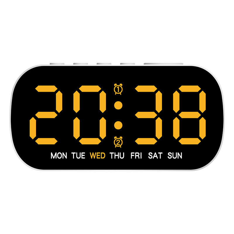 eprolo USB digital alarm clock with LED display showing temperature, date, day, dual alarms, snooze, and adjustable brightness
