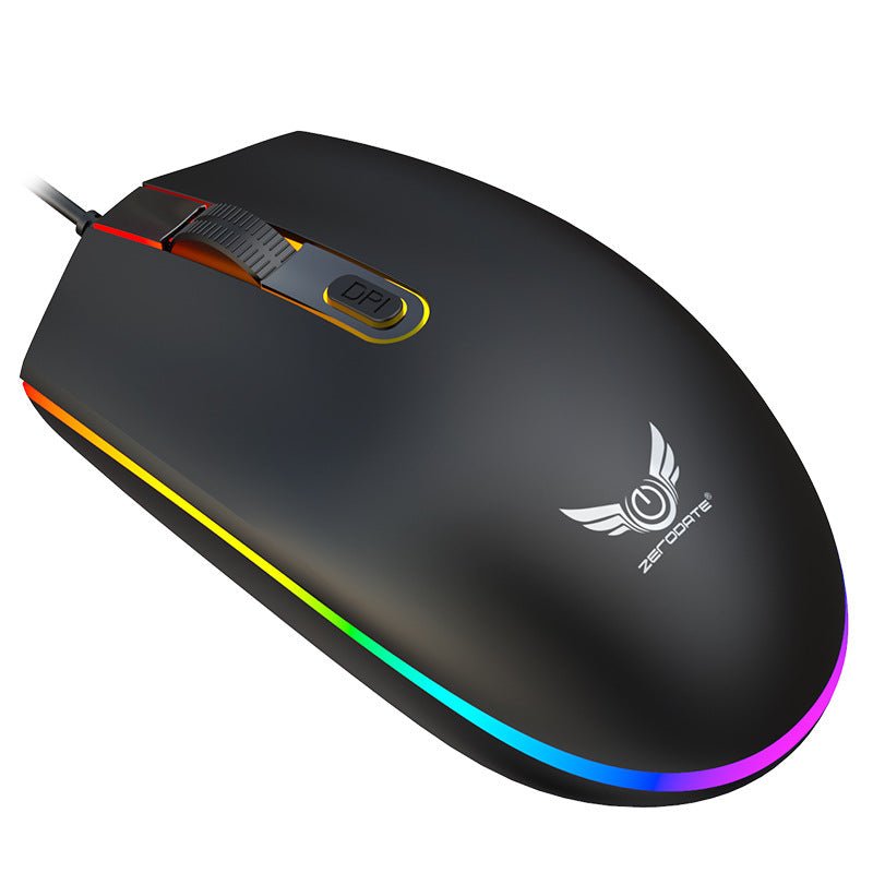 Eprolo USB wired gaming mouse with colorful RGB scrolling light and ergonomic design for e-sports and computer use.