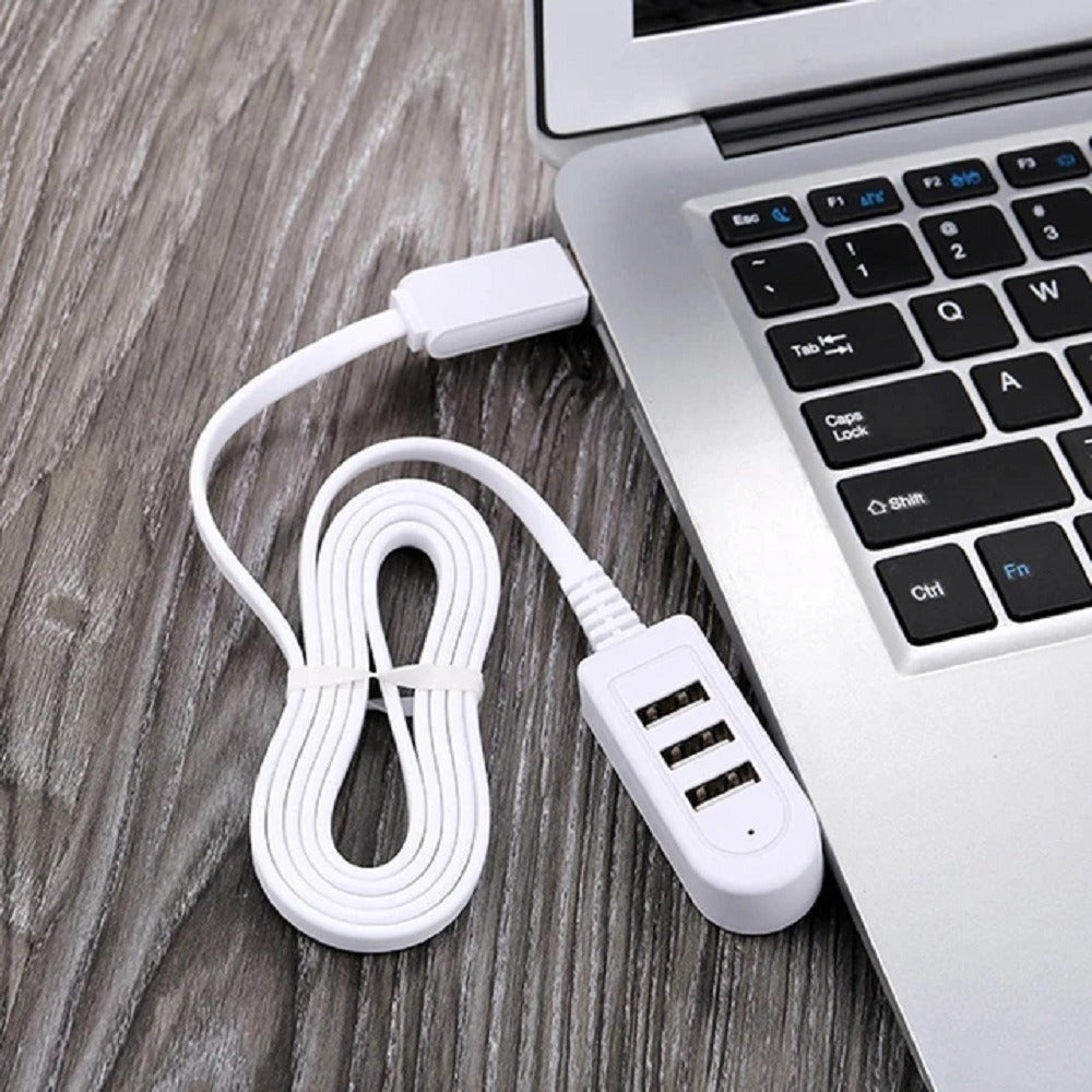 eprolo USB three-in-one splitter socket with three ports, multifunctional charger and data extension cable, black and compact design