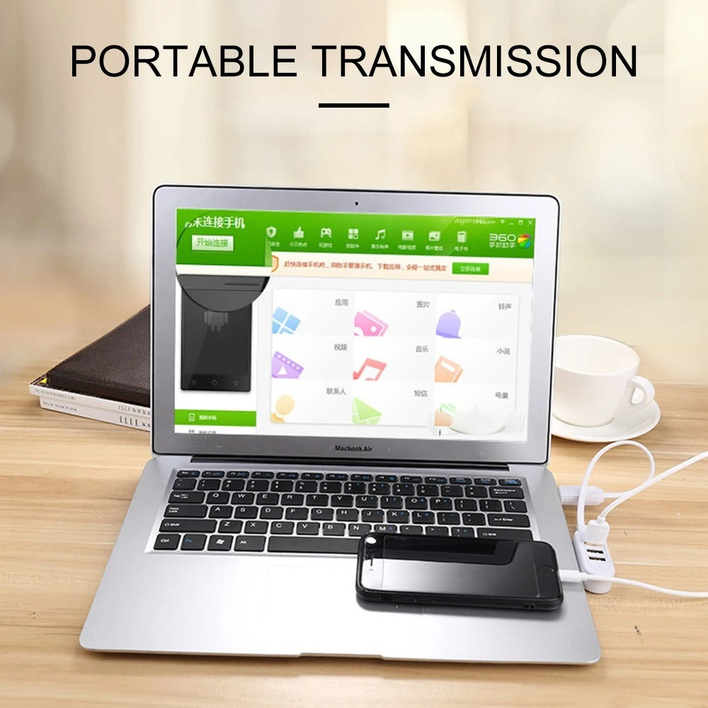 Eprolo USB 3-in-1 splitter socket with three ports, multifunctional charger and data extension cable for versatile device connectivity.