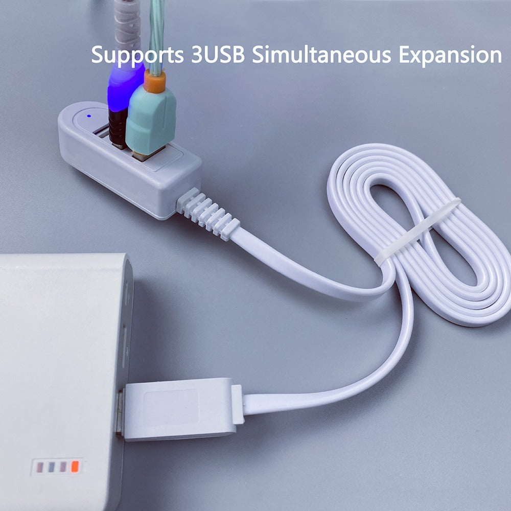 Eprolo USB three-in-one splitter socket with three ports, multifunctional charger and data extension cable, compact and versatile.